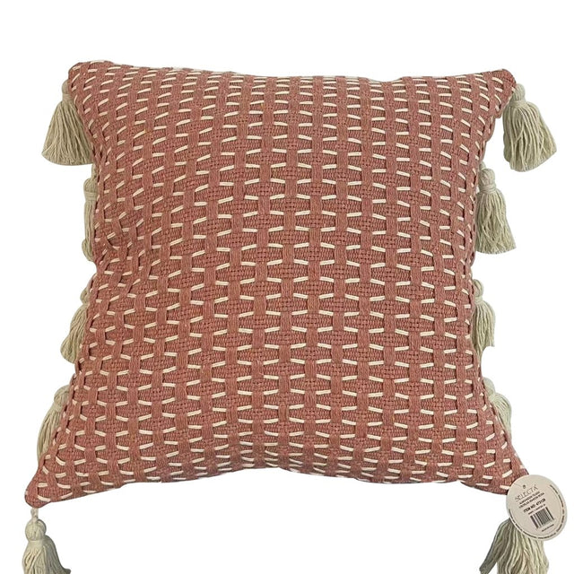 Almohadón tejido con borlas - Rosa