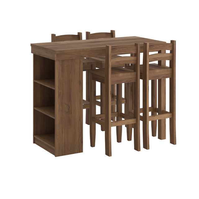 Desayunador 4 banquetas Línea México - Color Nogal