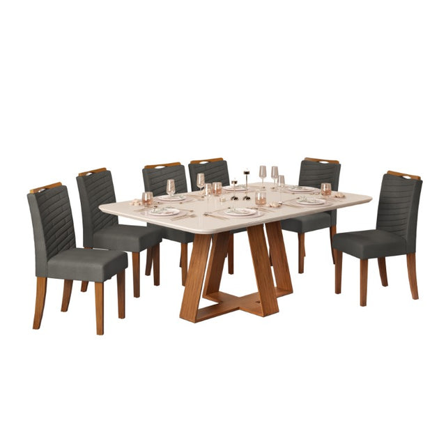 Juego de Comedor 160 - Celeste - Freijo/Off White + 6 Sillas