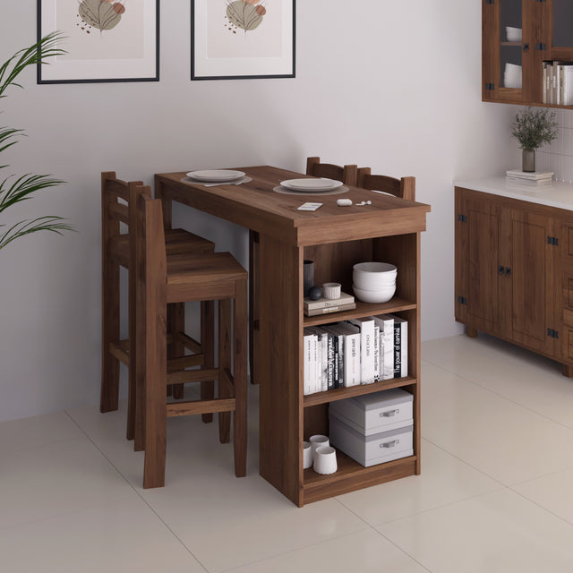 Desayunador 4 banquetas Línea México - Color Nogal