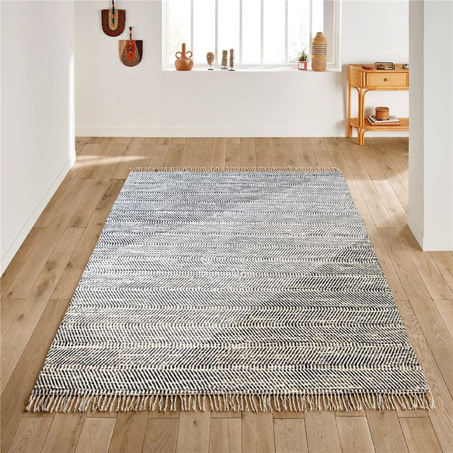 Alfombra jaspeado flecos natural y navy