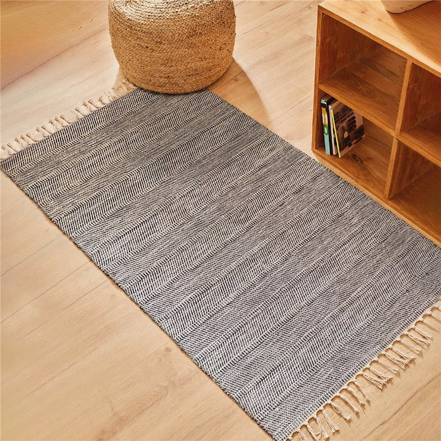 Alfombra jaspeado flecos natural y navy