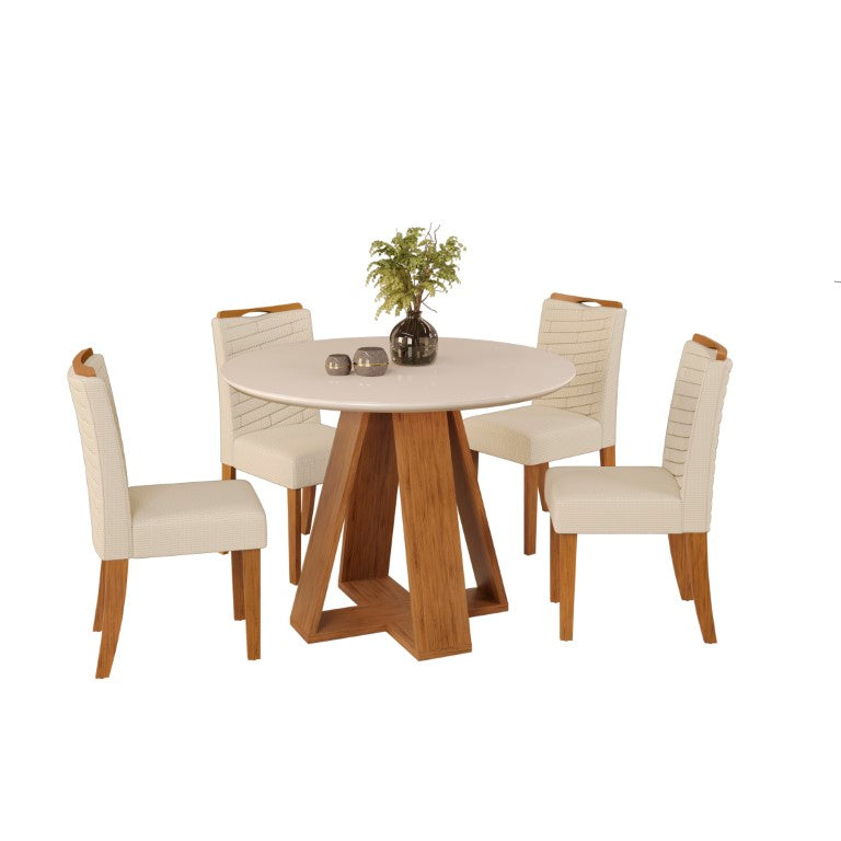 Juego de Comedor Redondo - Celeste - Freijo/Off White + 4 sillas