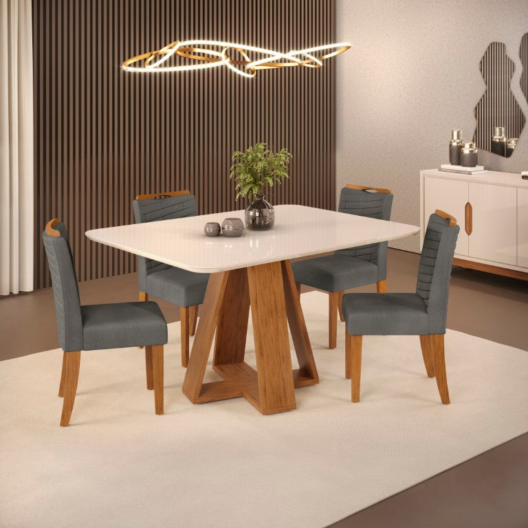 Juego de Comedor 120 + 4 sillas - color Freijo/off White - Línea Celeste