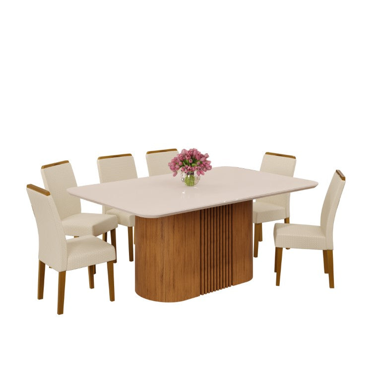 Juego de Comedor Munique Off White  + 6 sillas Diana Blanco