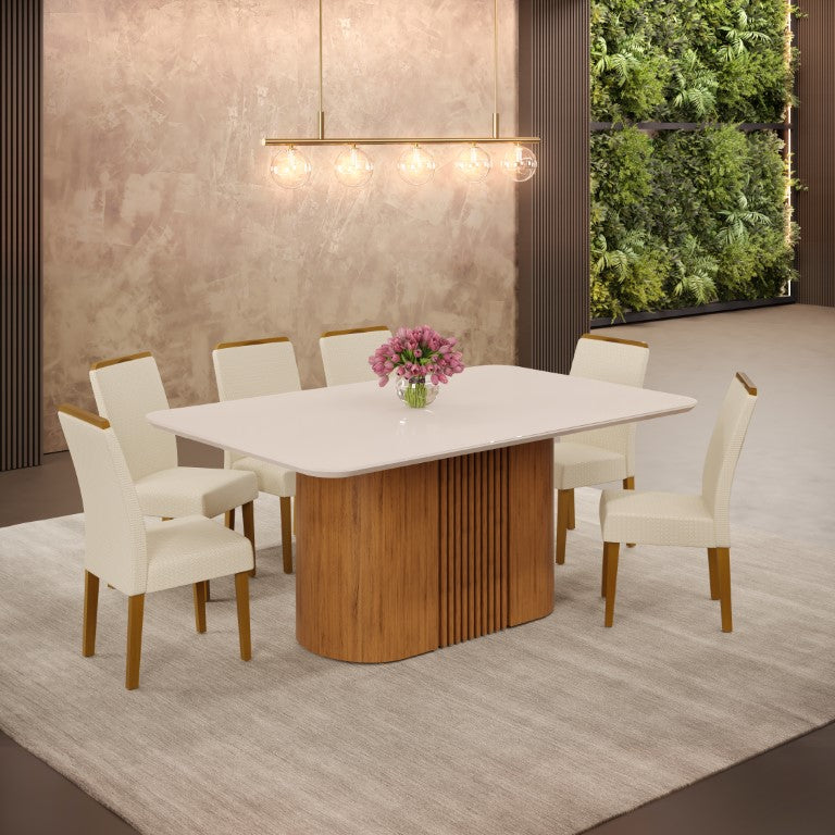 Juego de Comedor Munique Off White  + 6 sillas Diana Blanco